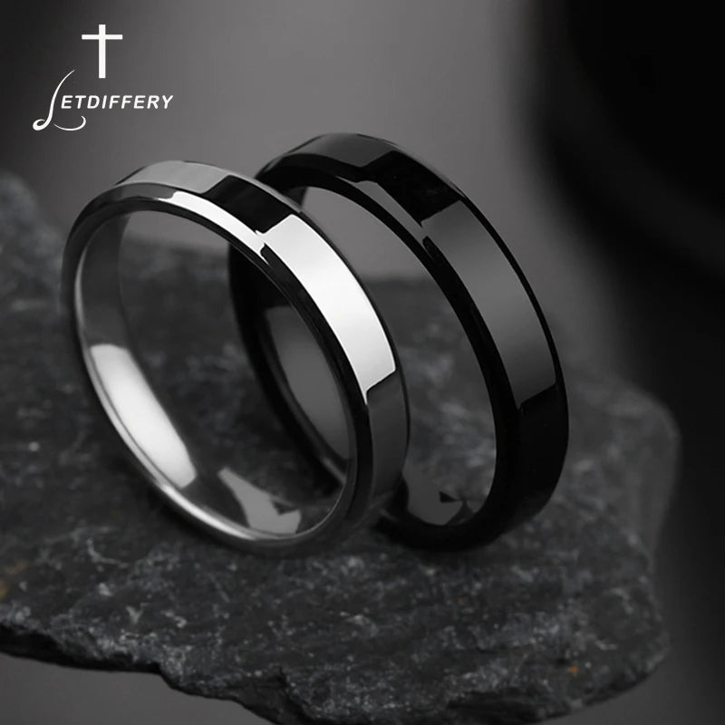 Letdiffery 4mm Simple Smooth Women Rings Black Stainless Steel Men Rings
