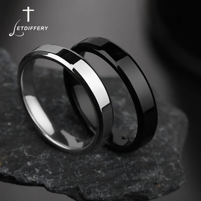 Letdiffery 4mm Simple Smooth Women Rings Black Stainless Steel Men Rings