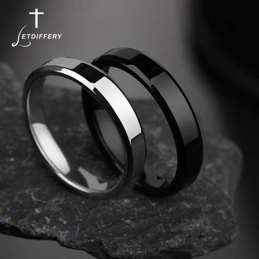 Letdiffery 4mm Simple Smooth Women Rings Black Stainless Steel Men Rings