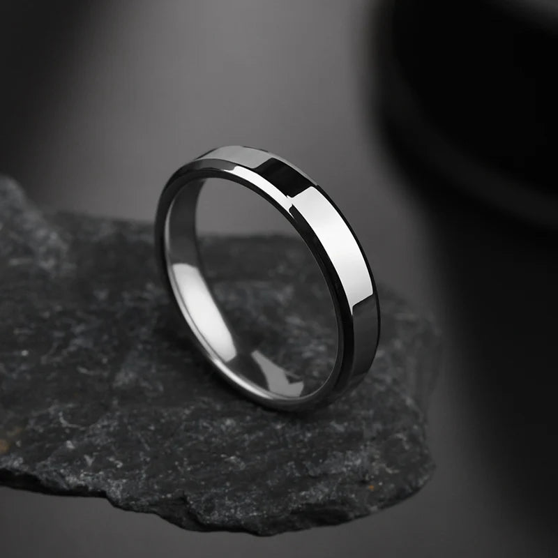 Letdiffery 4mm Simple Smooth Women Rings Black Stainless Steel Men Rings