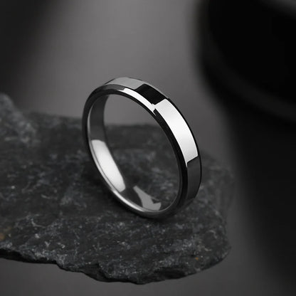 Letdiffery 4mm Simple Smooth Women Rings Black Stainless Steel Men Rings