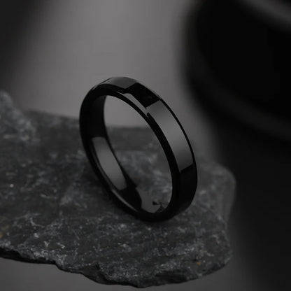 Letdiffery 4mm Simple Smooth Women Rings Black Stainless Steel Men Rings