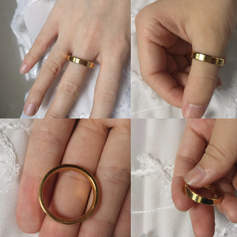 Letdiffery 4mm Simple Smooth Women Rings Black Stainless Steel Men Rings