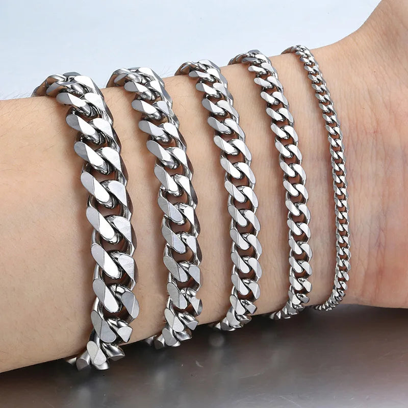 New Trendy Cuban Chain Men Bracelet Classic Stainless Steel 3/5/7/9mm