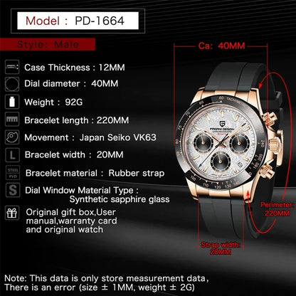 V2 PAGANI DESIGN Men's Quartz Watches  Chronograph Stainless Steel Waterproof Watch Men