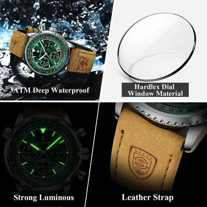 POEDAGAR Luxury Man Watch Quartz Waterproof Chronograph Leather Men Wristwatch