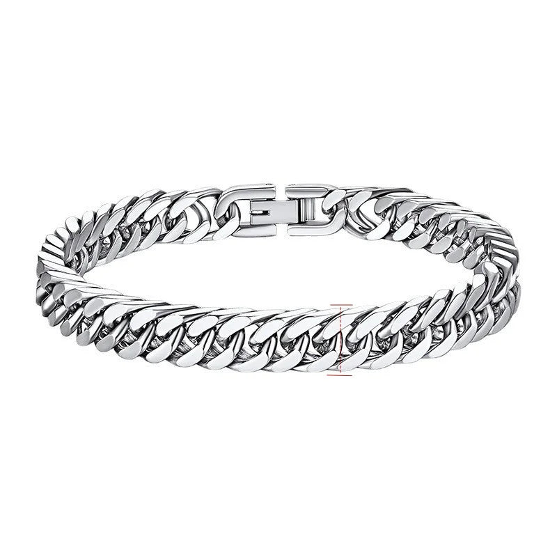 8MM Width Stainless Steel Cuban Chain Bracelets for Men, Silver Color Fashion Hip Hop Male Boy Wristband Jewelry