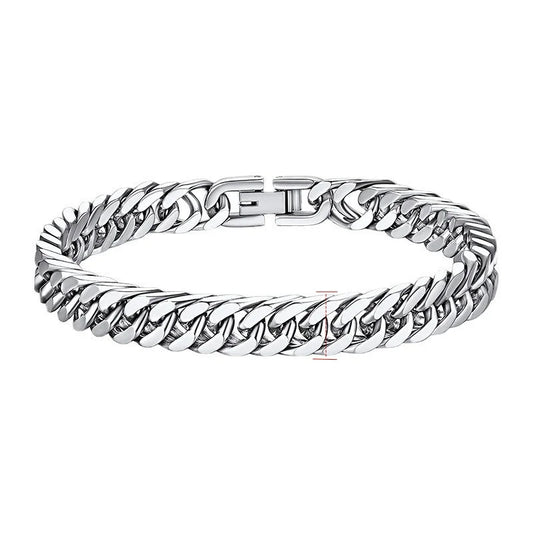8MM Width Stainless Steel Cuban Chain Bracelets for Men, Silver Color Fashion Hip Hop Male Boy Wristband Jewelry