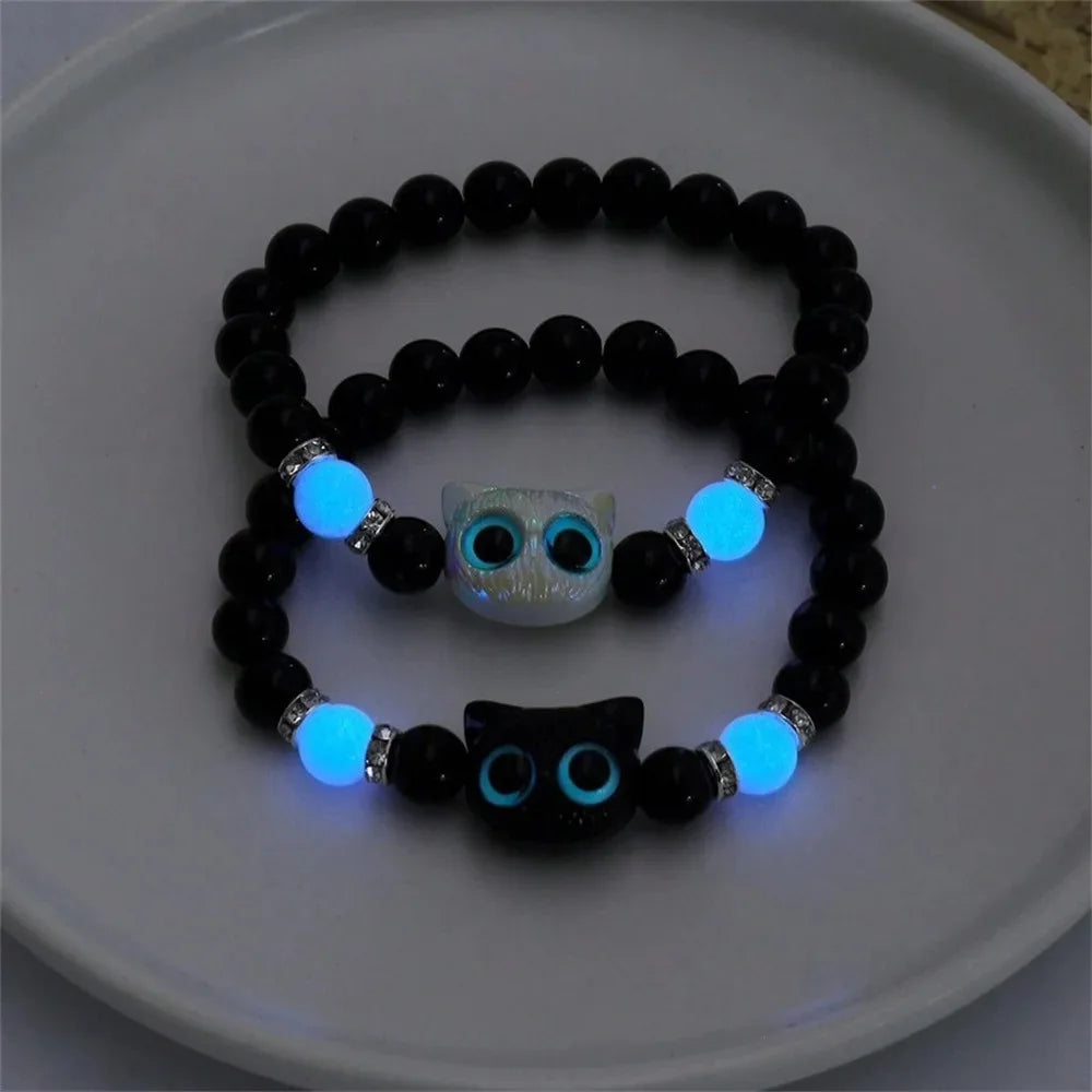 Matching Bracelets Couples Women Men Luminous Cute Cat Friendship Bracelete