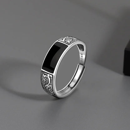 925 Sterling Silver Rings for Women Men Couple Minimalist Handmade Simple Black Stone Ring