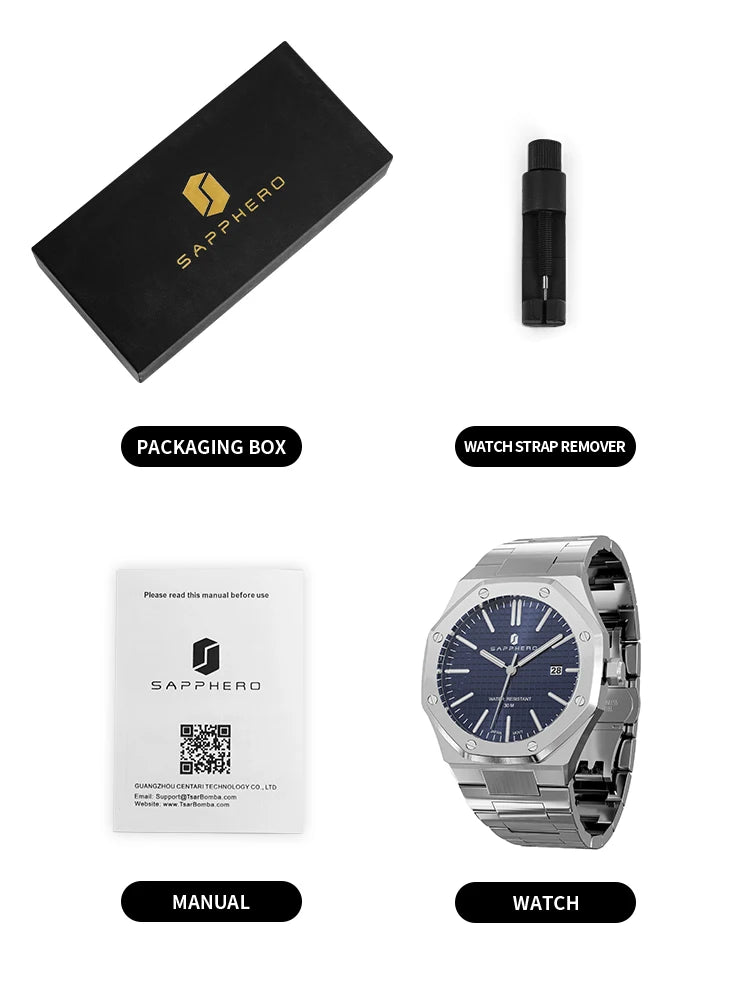 SAPPHERO Men's Luxury Business Stainless Steel Watch For Men Sport Excellence Waterproof Wristwatch Tough Men Gift Clock
