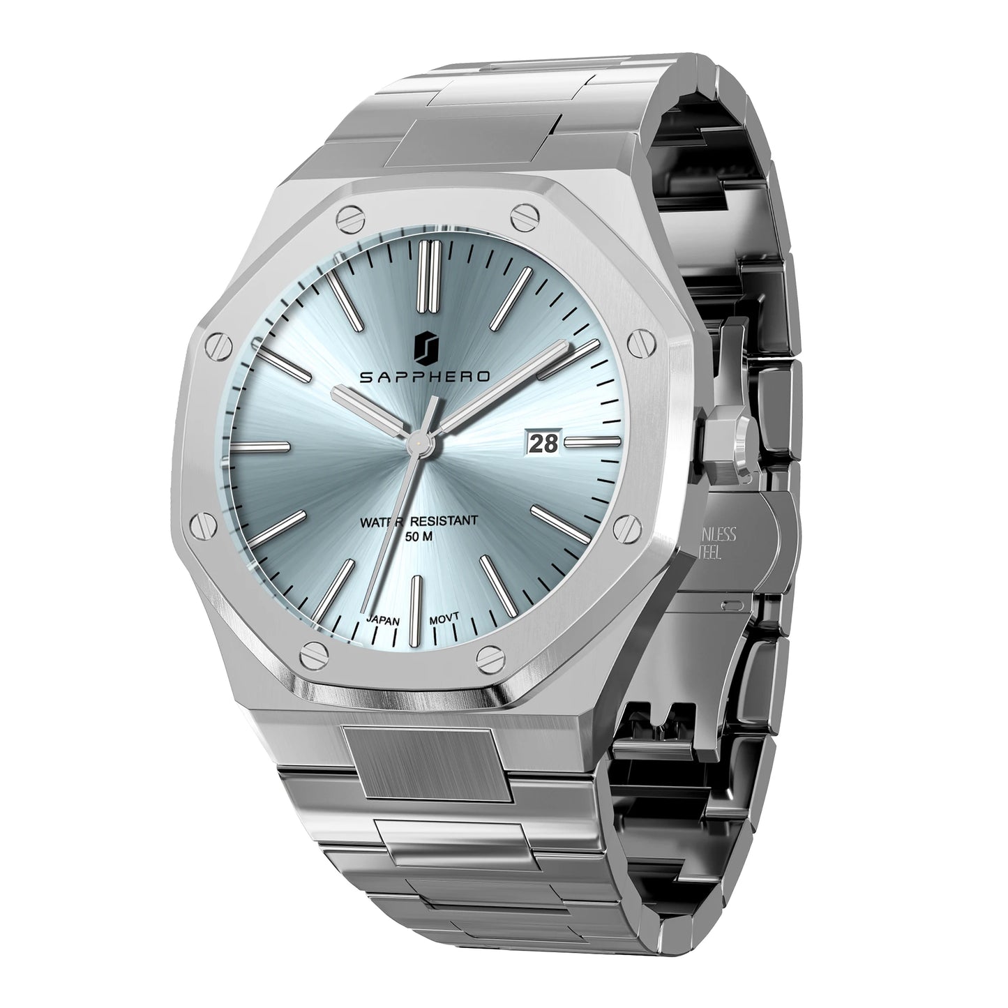 SAPPHERO Men's Luxury Business Stainless Steel Watch For Men Sport Excellence Waterproof Wristwatch Tough Men Gift Clock