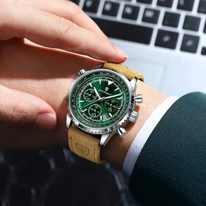 POEDAGAR Luxury Man Watch Quartz Waterproof Chronograph Leather Men Wristwatch