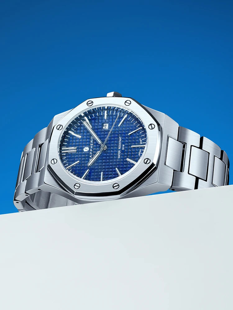SAPPHERO Men's Luxury Business Stainless Steel Watch For Men Sport Excellence Waterproof Wristwatch Tough Men Gift Clock