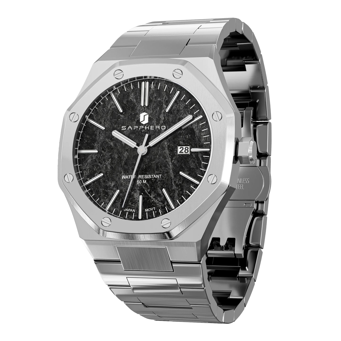 SAPPHERO Men's Luxury Business Stainless Steel Watch For Men Sport Excellence Waterproof Wristwatch Tough Men Gift Clock