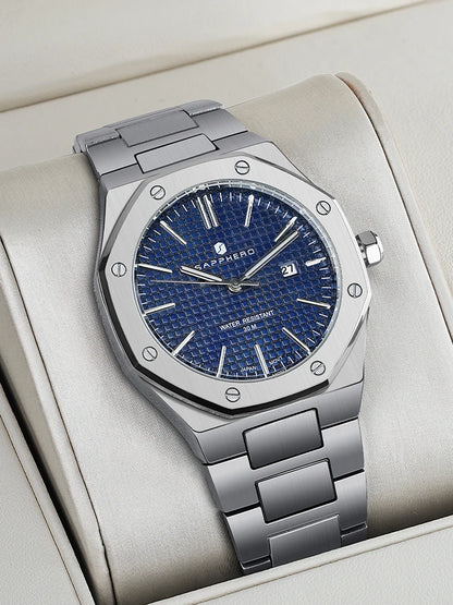 SAPPHERO Men's Luxury Business Stainless Steel Watch For Men Sport Excellence Waterproof Wristwatch Tough Men Gift Clock