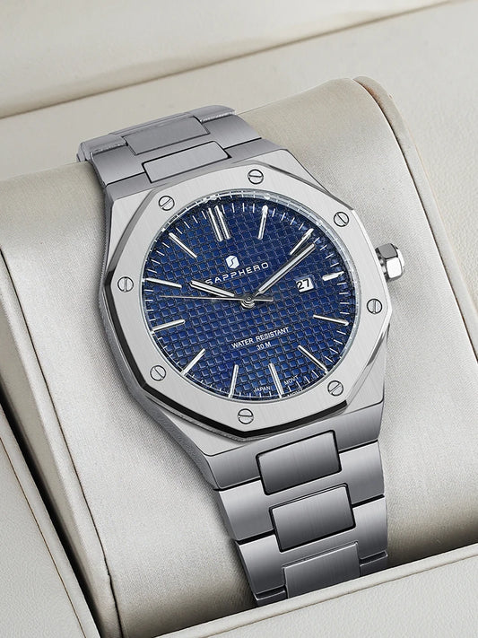 SAPPHERO Men's Luxury Business Stainless Steel Watch For Men Sport Excellence Waterproof Wristwatch Tough Men Gift Clock