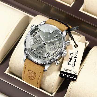 POEDAGAR Luxury Man Watch Quartz Waterproof Chronograph Leather Men Wristwatch