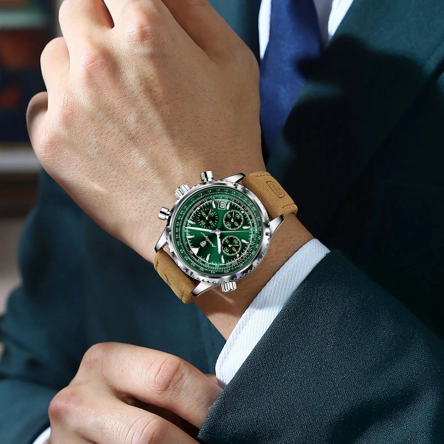 POEDAGAR Luxury Man Watch Quartz Waterproof Chronograph Leather Men Wristwatch